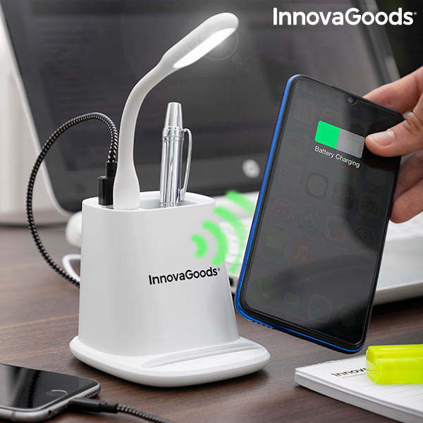 5-in-1 Wireless Charger with Organiser-Stand and USB LED Lamp DesKing