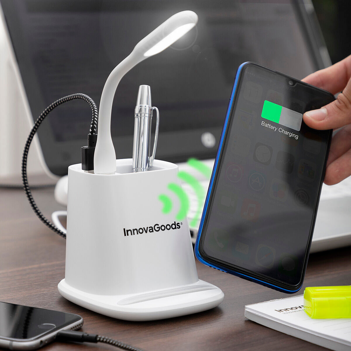 5-in-1 Wireless Charger with Organiser-Stand and USB LED Lamp DesKing